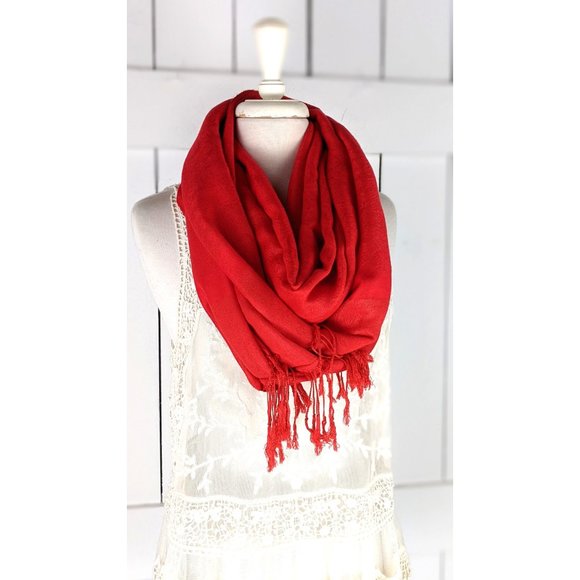Red paisley pashmina tassel fringe infinity  loop scarf - Picture 3 of 6